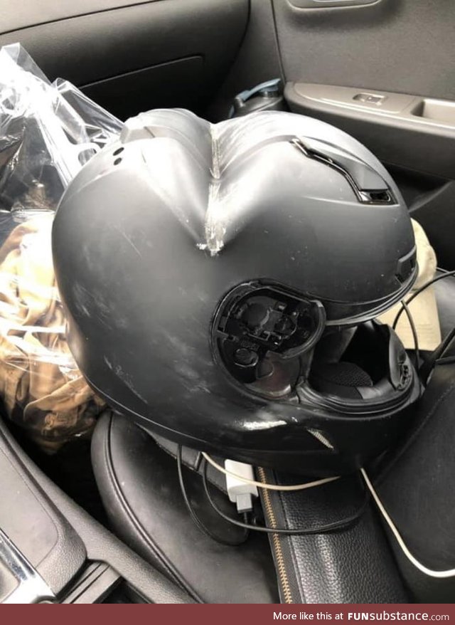 The guy wearing this survived (wear your helmet on your motorcycle, kids)