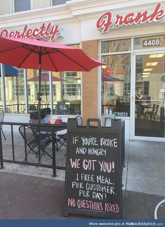 Broke and hungry?' This Virginia restaurant is offering one free meal a day, no questions