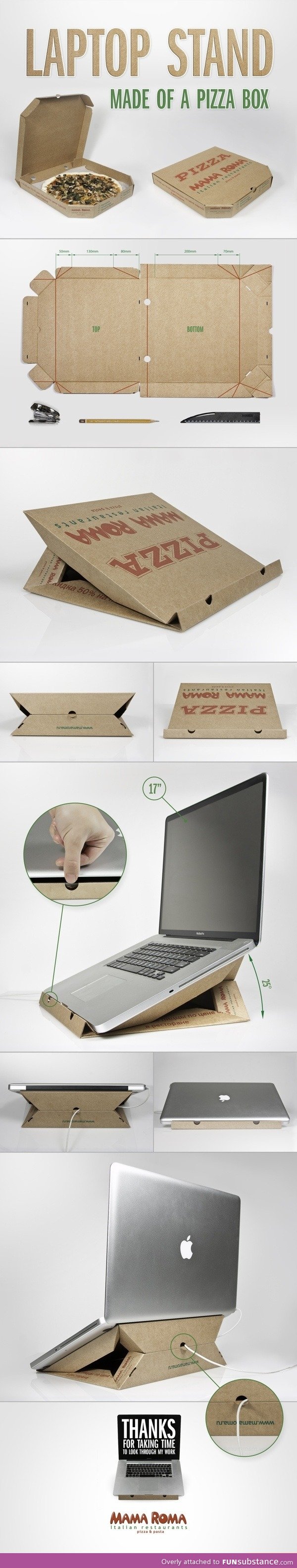 Laptop stand made of a pizza box