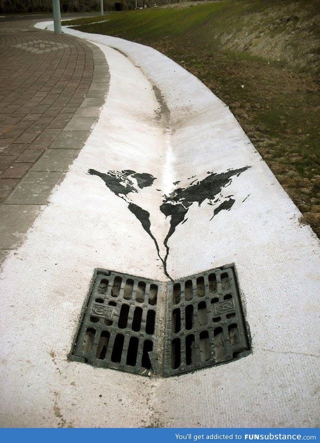 World going down the drain street art