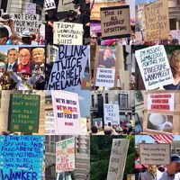 “What are brits like?” (Signs at the anti-Trump protests in London)