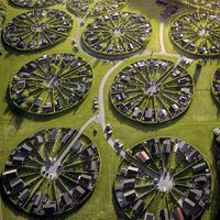 Circular house arrangements in Brondby Garden City, outside of Copenhagen, Denmark