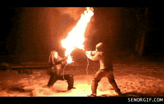Flaming sword battle