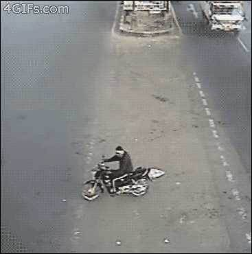 Parted from his motorbike