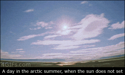 A day in the arctic summer when the sun doesn't set