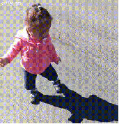 Toddler's first experience with her own shadow