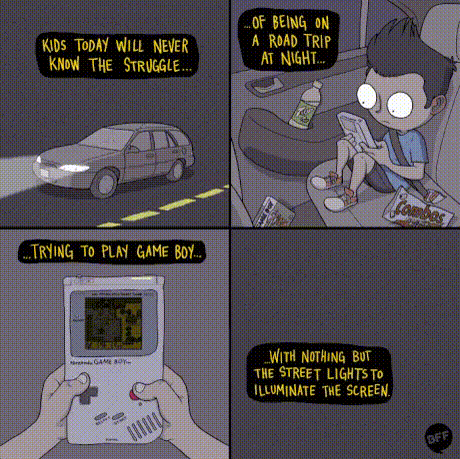 Trying to play Game Boy at night
