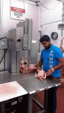 This meat-cutting expert has no fear