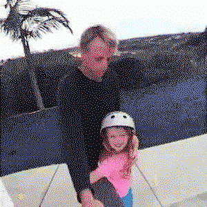 Tony Hawk teaches his daughter to skate