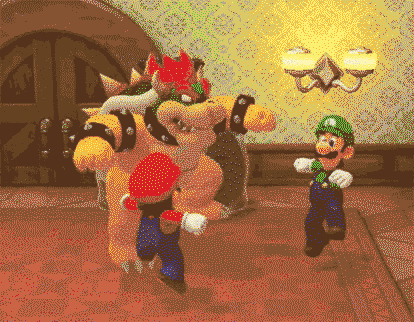 Mario, Luigi, and Bowser all hi-five each other!