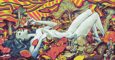 Beautiful Psychedelic Lady Lying in the Shrooms