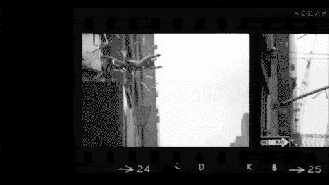 Reel of stuntman falling into a net filming 'Shaft' 1971 in NYC