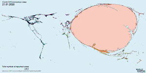 Distorting Map of Countries With the Most COVID-19 Cases Over 3 Months
