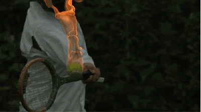 Tennis with fire in slowmotion