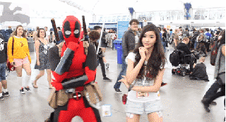 Deadpool dancing gentleman with asia's cosplay goddess