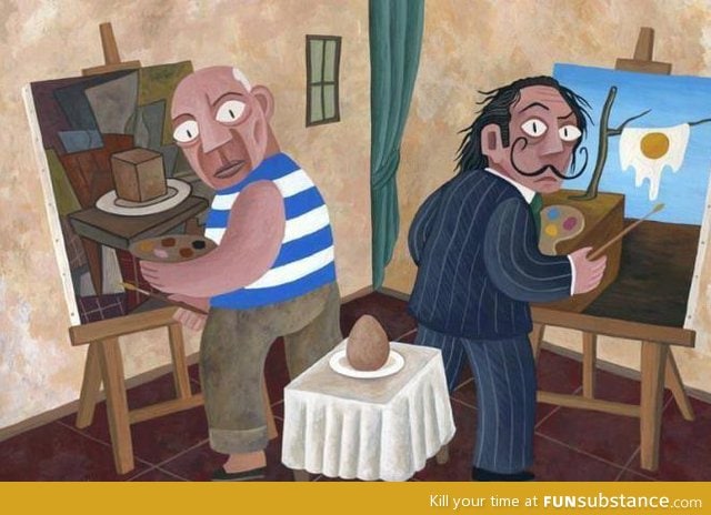 Picasso and dali painting an egg