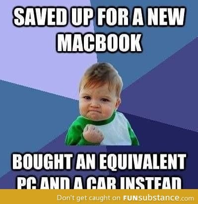 Success kid saves money for macbook