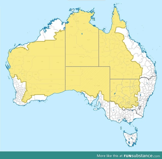 Only 2 percent of the australian population lives in the yellow area