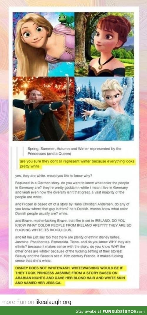 Disney princesses throughout the seasons