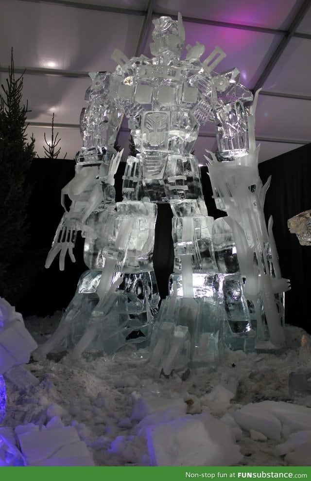 26 foot tall Optimus Prime ice carving