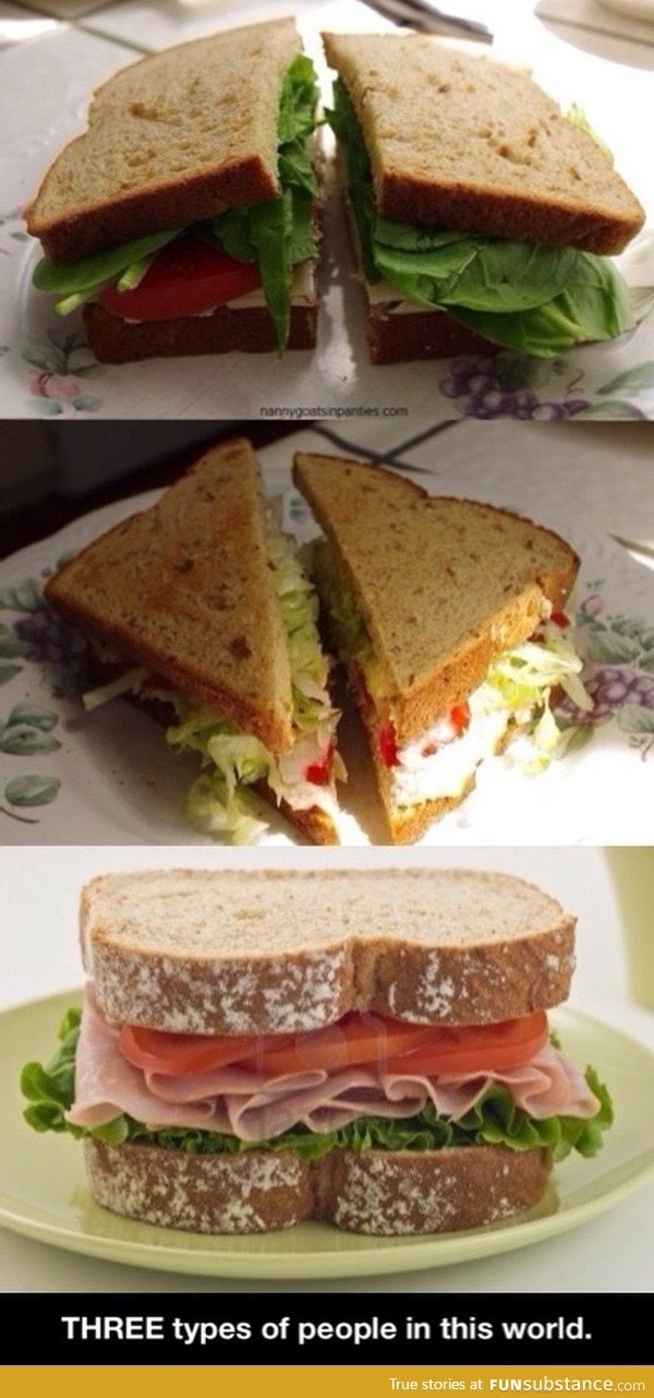 Different ways of cutting a sandwich