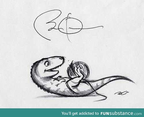 Obama's signature looks like a t-rex playing with a ball of yarn.