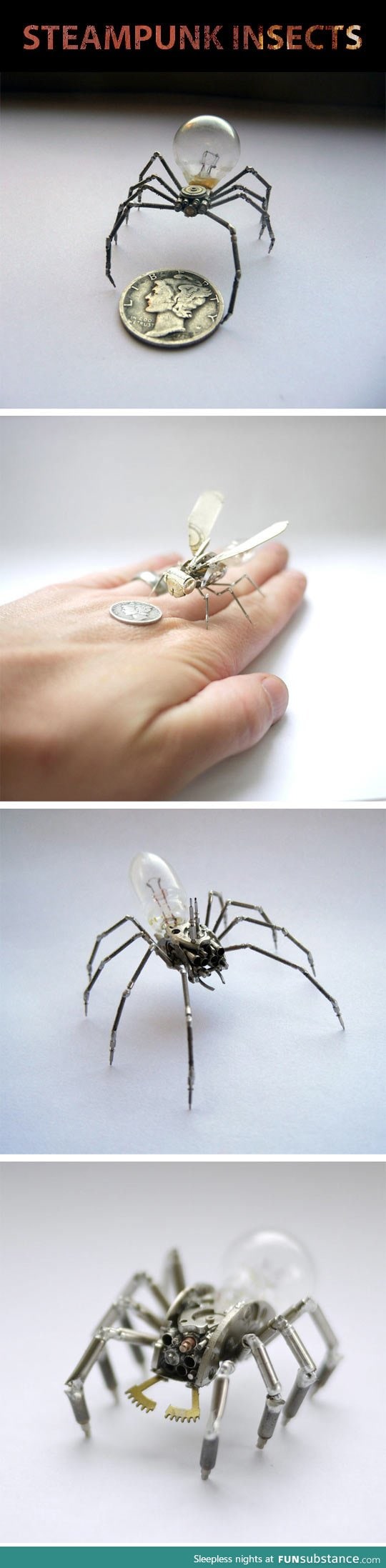 Tiny mechanical insects made out of watch parts