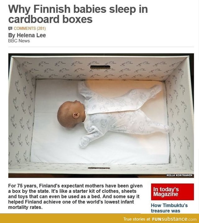 Finland babies sleep in cardboard boxes