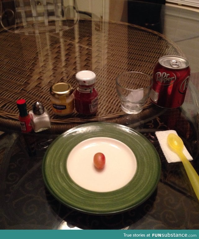 My friend invited me over for dinner. He thinks he's funny.