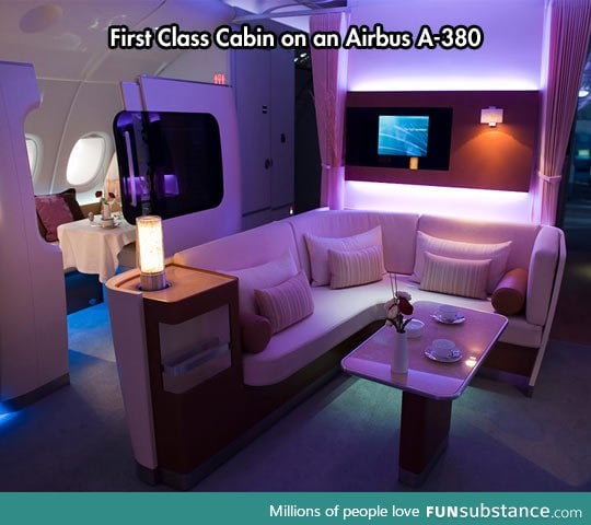 First class cabin on an Airbus A380