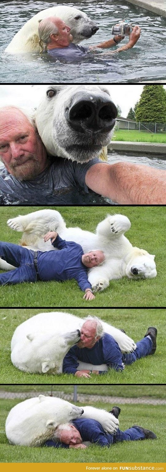 Polar bear and trainer