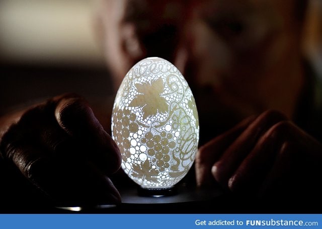 This eggshell has more than 20,000 holes drilled in it