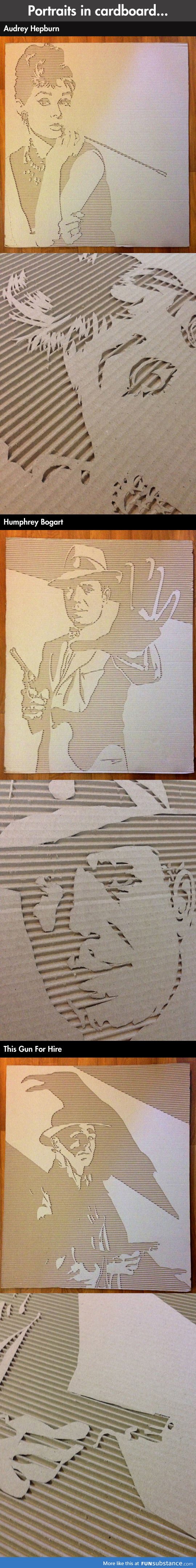 Carving portraits into cardboard