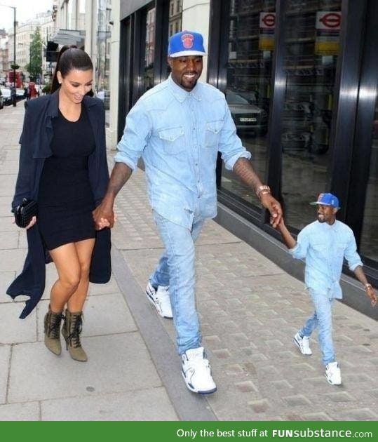 Kanye taking a stroll with his favorite person. And kim