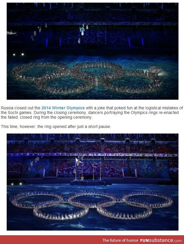 Russia mocks its Olympic ring mistake at Sochi's Closing Ceremony