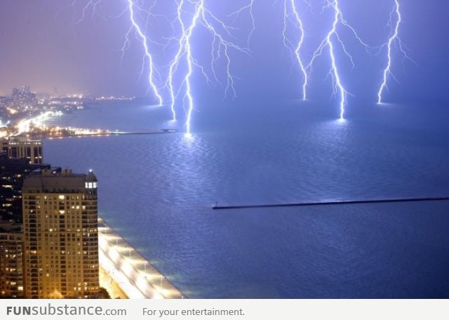Stunning view of lightning striking water