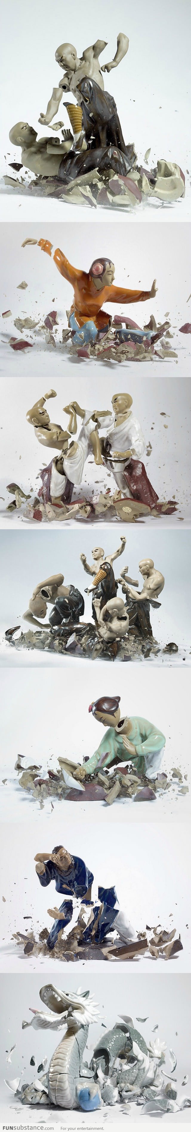 Shattering Porcelain Fighting Figures