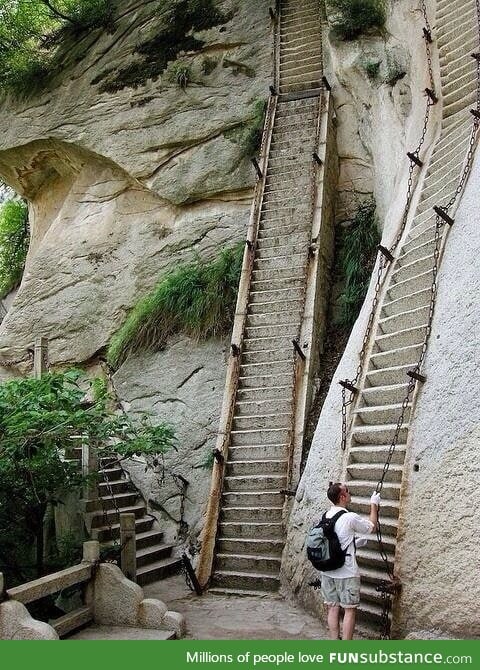 Stairs leading up Mt. Huashan, China