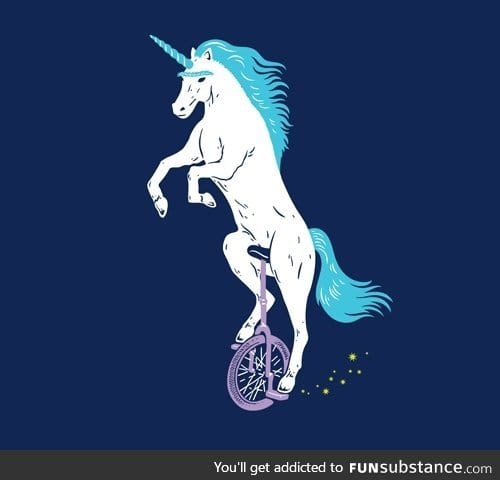 Is this a unibrow on a unicorn on a unicycle?