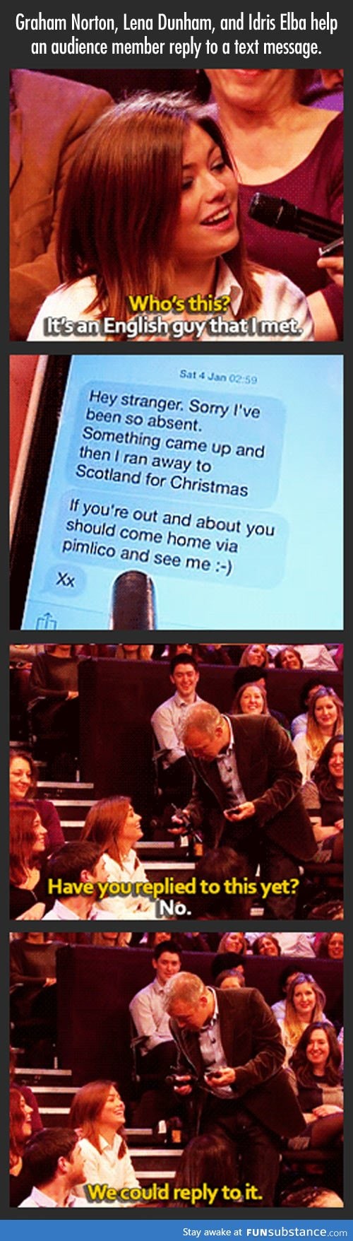 Helping an audience member reply to a text message