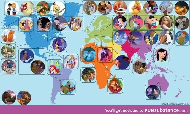 Map of Disney characters