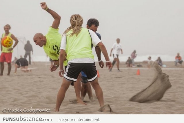 Face made by kicking sand