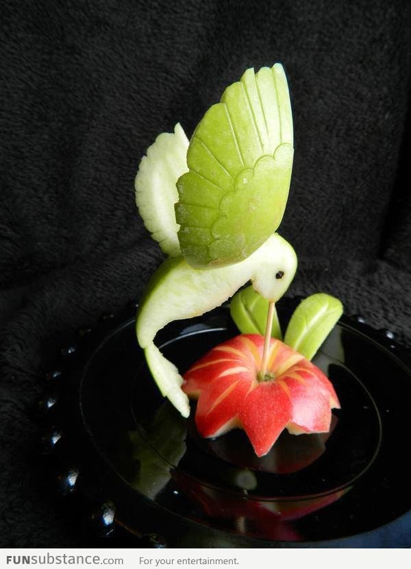 Hummingbird made of fruits