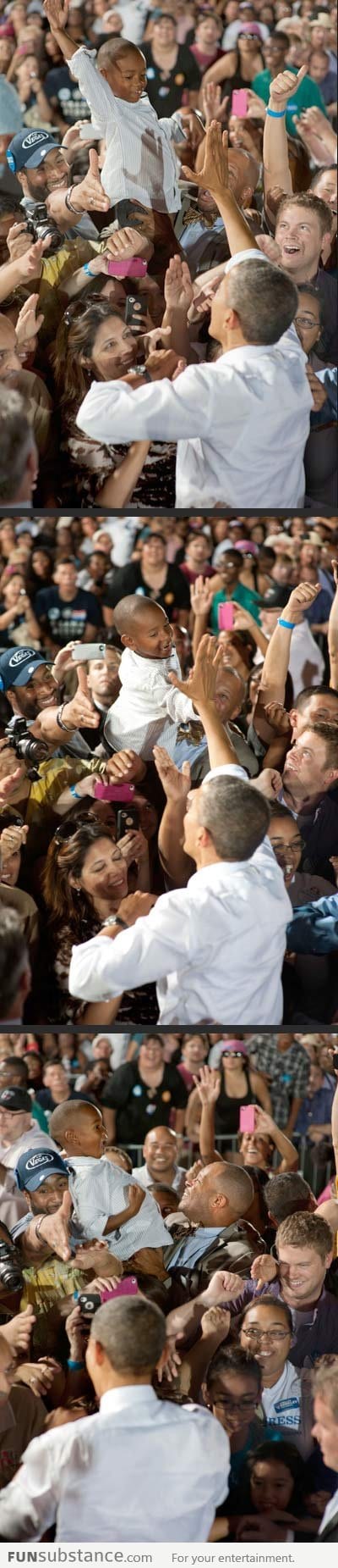 Kid Crowd Surfs to High-Five President Obama
