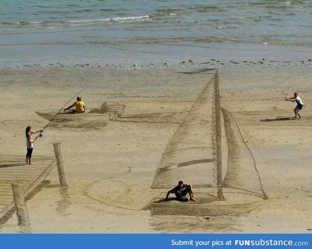 Cool 3D art on the beach in New Zealand