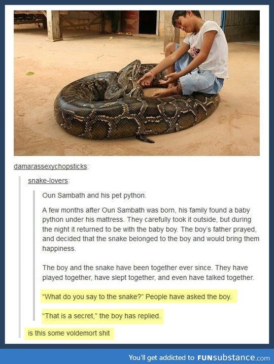 A little boy and his pet python