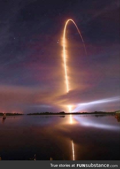This is how the sky looks during a space shuttle launch at night