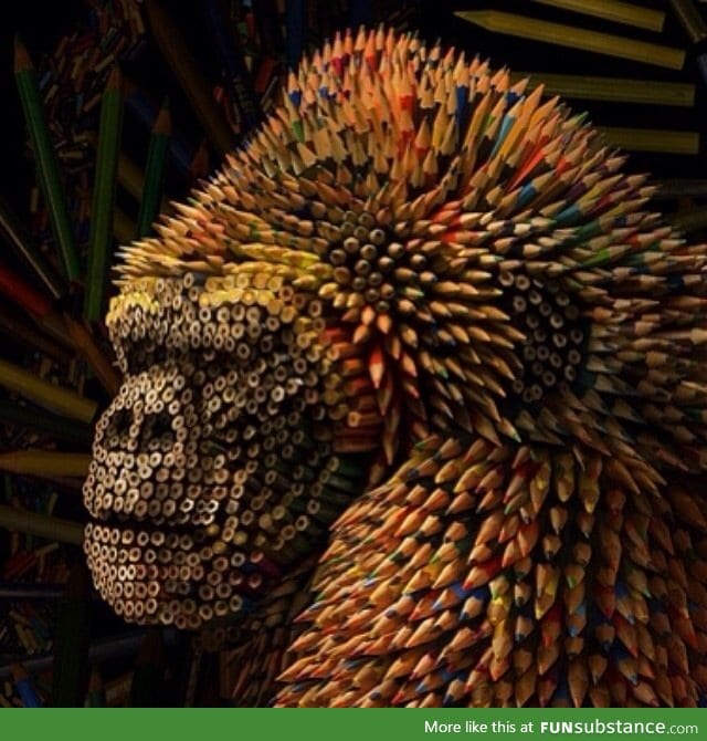 Gorilla made out of colored pencils