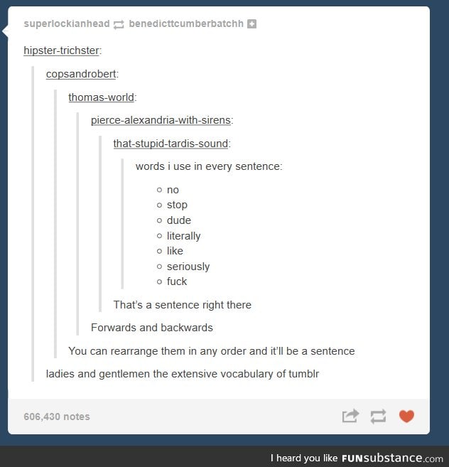 The extensive vocabulary of tumblr