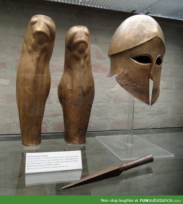 Corinthian helmet and greave. 2500 years old